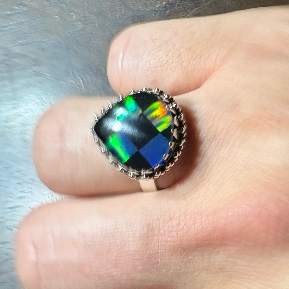Aurora Opal Checkered Ring - image 4